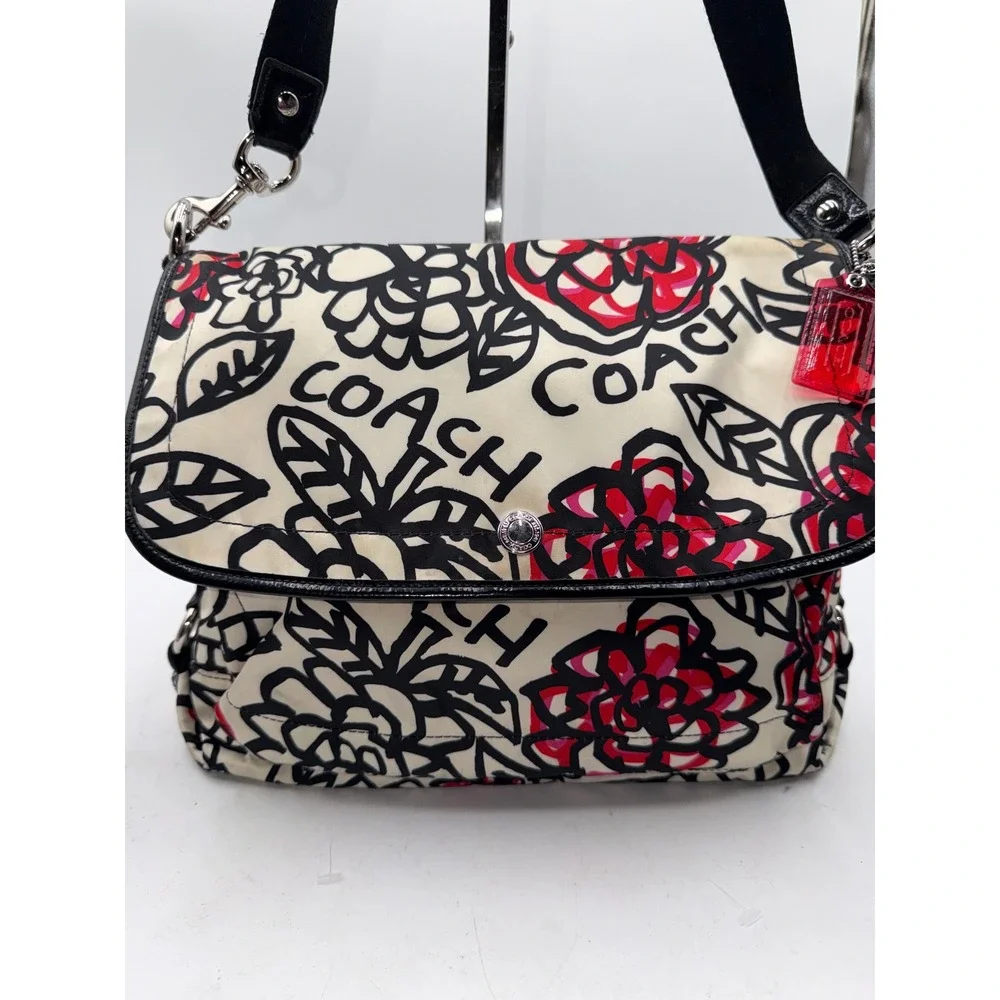 Coach Poppy Graffiti Floral Messenger Bag F16915 Crossbody Red Black Cream